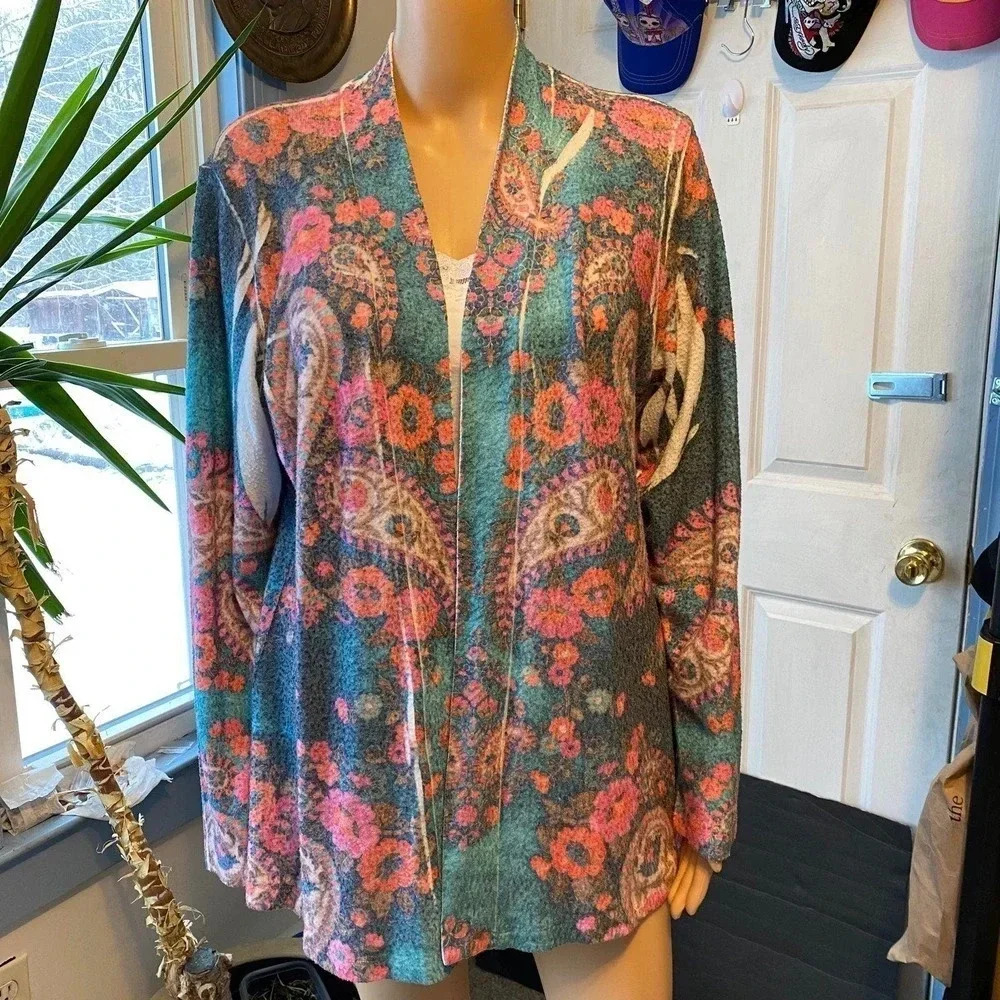 Mushka By Sienna Rose Boho Floral Open Cardigan Women Size L